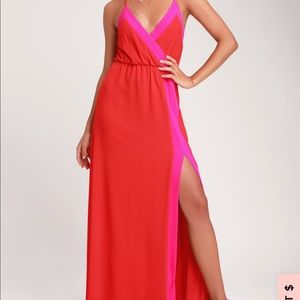 NWT Lulus Bright side coral red maxi dress